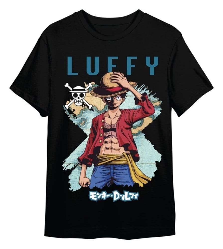 One Piece T-Shirt Monkey D. Ruffy Mapa Schwarz Größe M Image