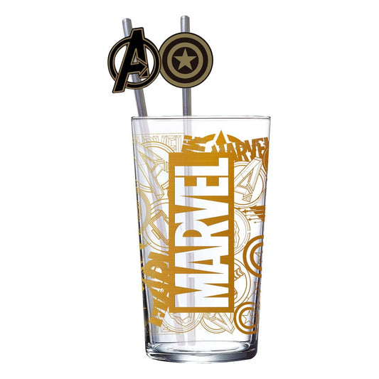 Marvel Glas Tumbler mit Trinkhalmen Logo & Avengers 485 ml Image 1