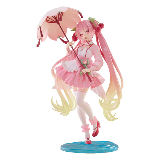 Hatsune Miku AMP PVC Statue Newley Written Sakura Miku Sakura Dress Ver. 21 cm Image 1
