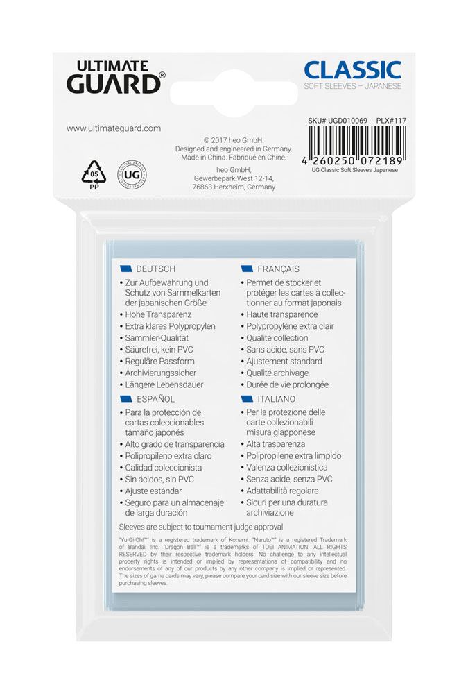 Ultimate Guard Classic Soft Sleeves Japanische Größe Transparent (100) Image 2