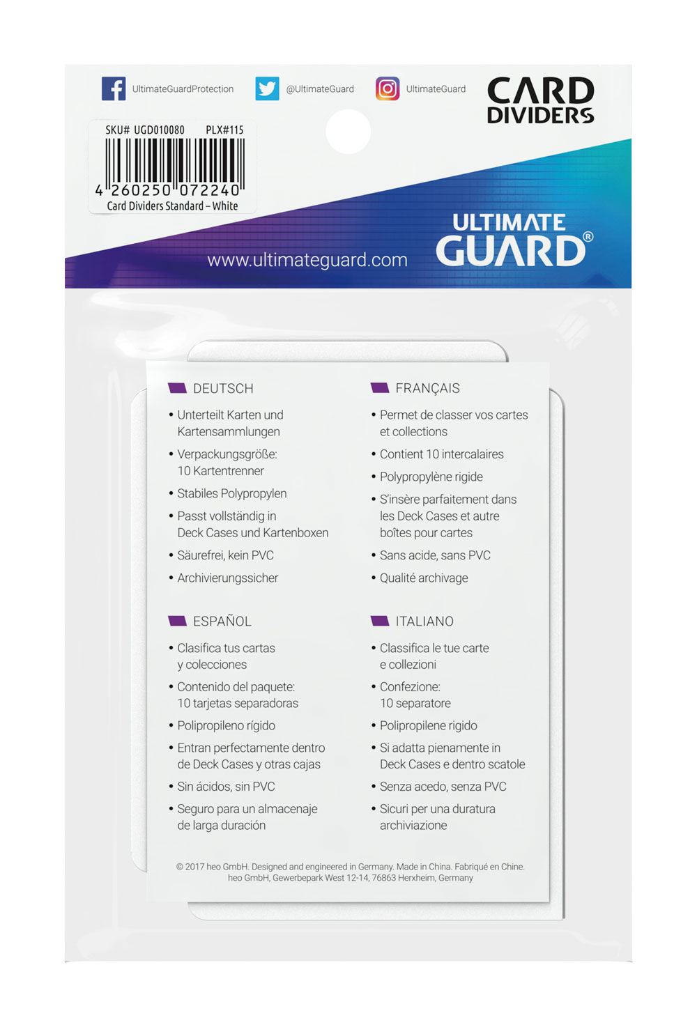 Ultimate Guard Card Dividers Standard Size (10) - White Image 4
