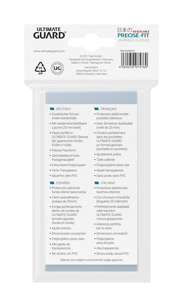 Ultimate Guard Precise-Fit Sleeves wiederverschließbar Japanische Größe Transparent (100) Image 3