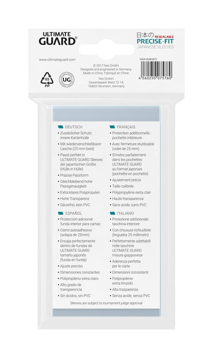 Ultimate Guard Precise-Fit Sleeves wiederverschließbar Japanische Größe Transparent (100) Image 3