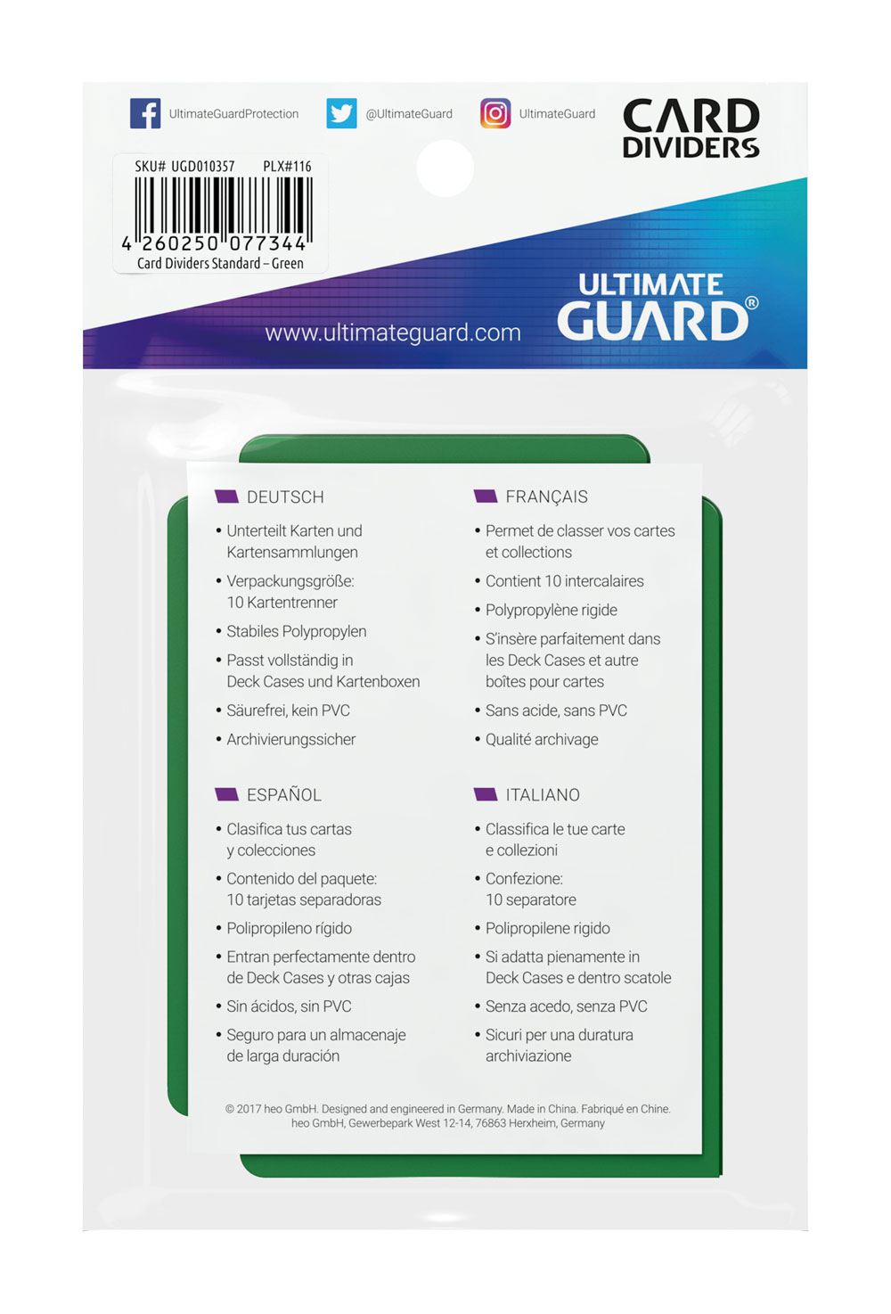 Ultimate Guard Card Dividers Standard Size (10) - Green Image 4