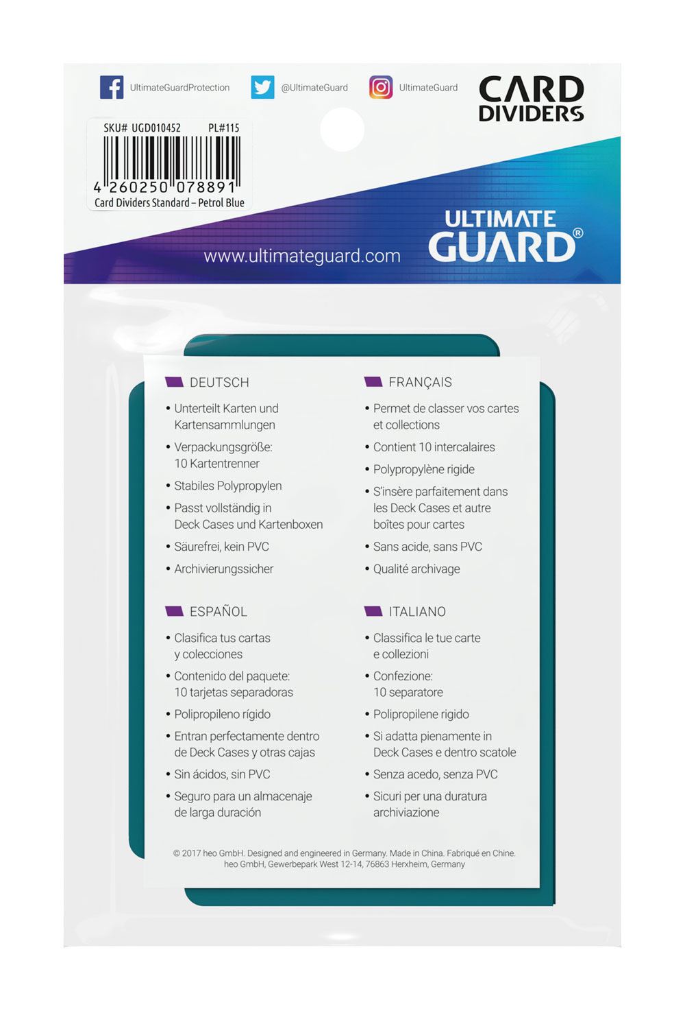 Ultimate Guard Card Dividers Standard Size (10) - Petrol Image 4