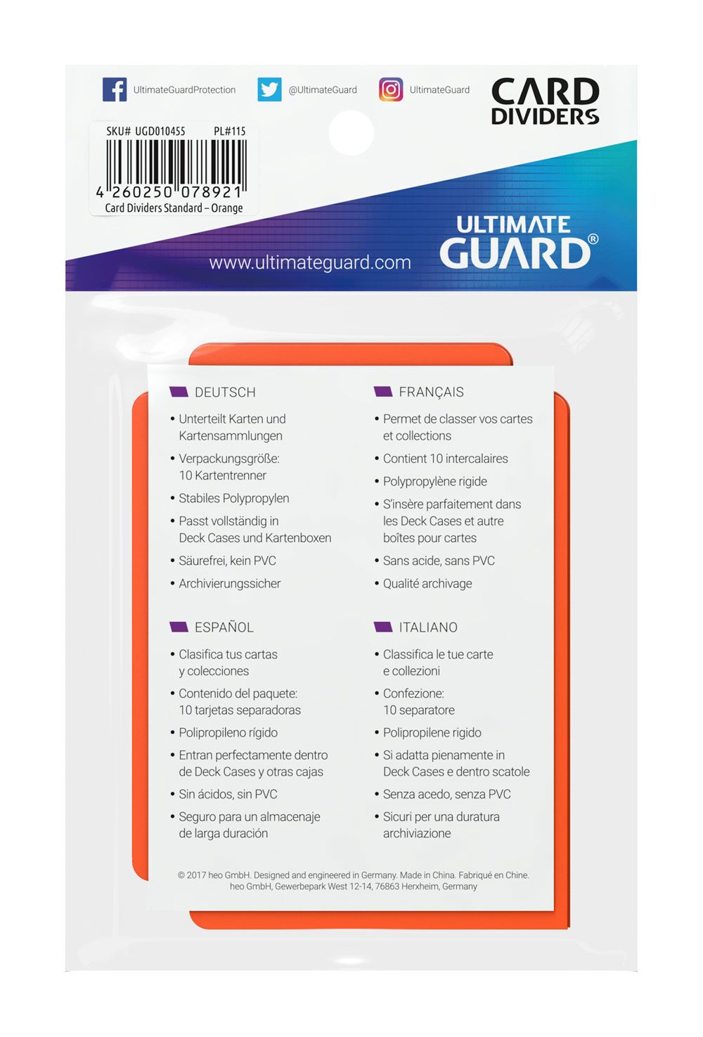 Ultimate Guard Card Dividers Standard Size (10) - Orange Image 4