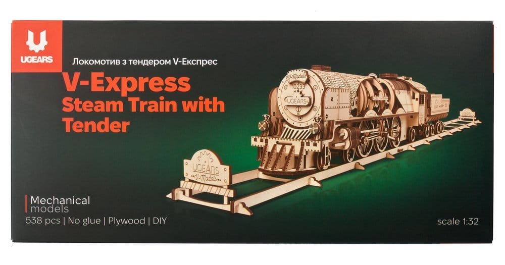 Ugears 3D-Holzpuzzle V-Express Dampflokomotive mit Schlepptender Image 2