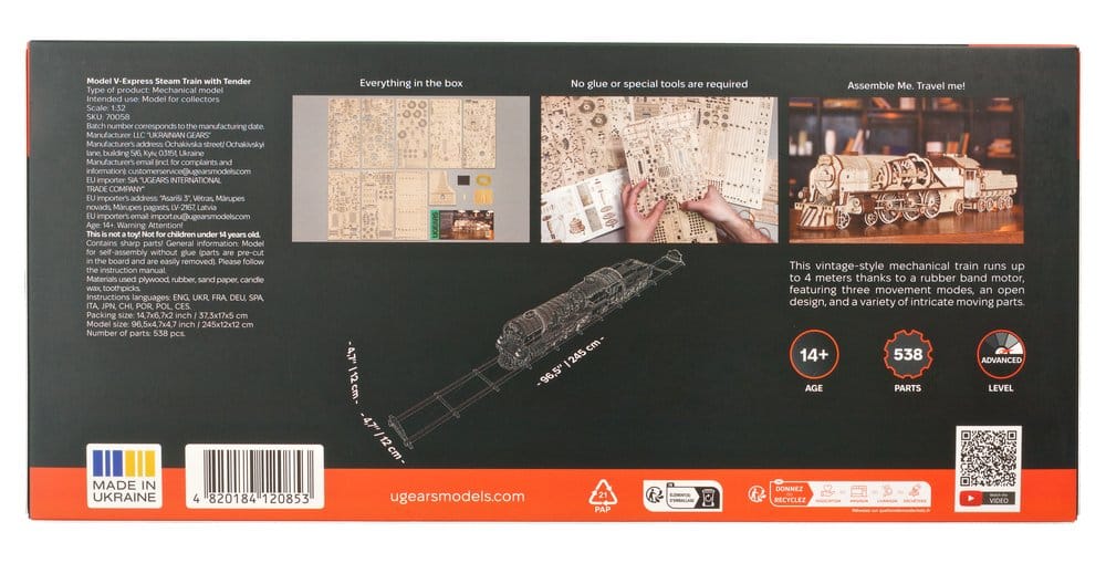 Ugears 3D-Holzpuzzle V-Express Dampflokomotive mit Schlepptender Image 3