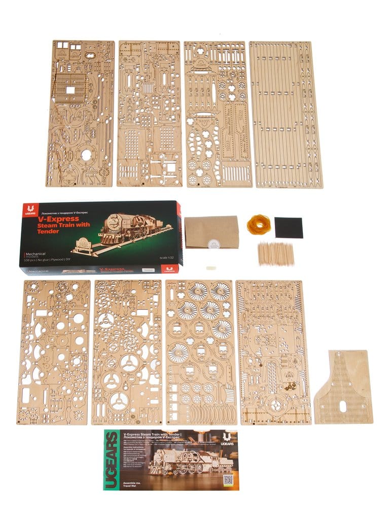 Ugears 3D-Holzpuzzle V-Express Dampflokomotive mit Schlepptender Image 4