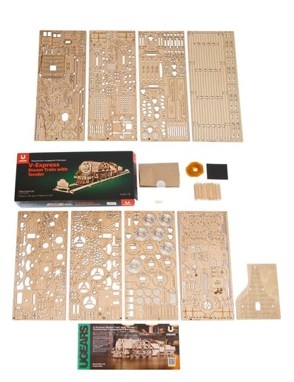 Ugears 3D-Holzpuzzle V-Express Dampflokomotive mit Schlepptender Image 4
