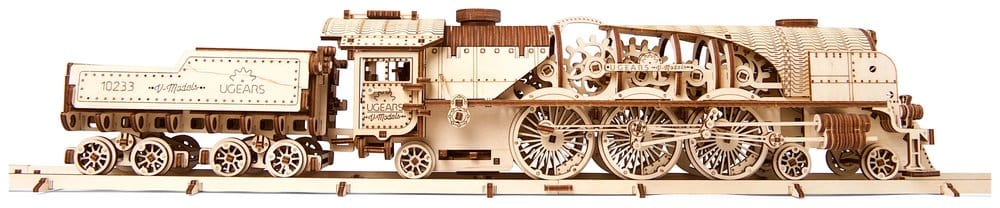 Ugears 3D-Holzpuzzle V-Express Dampflokomotive mit Schlepptender Image 8