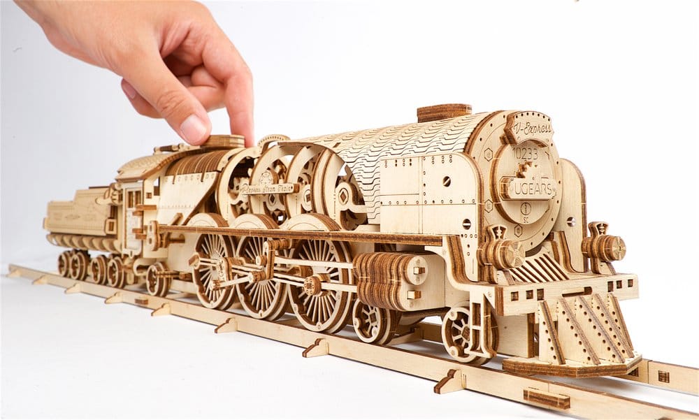 Ugears 3D-Holzpuzzle V-Express Dampflokomotive mit Schlepptender Image 16