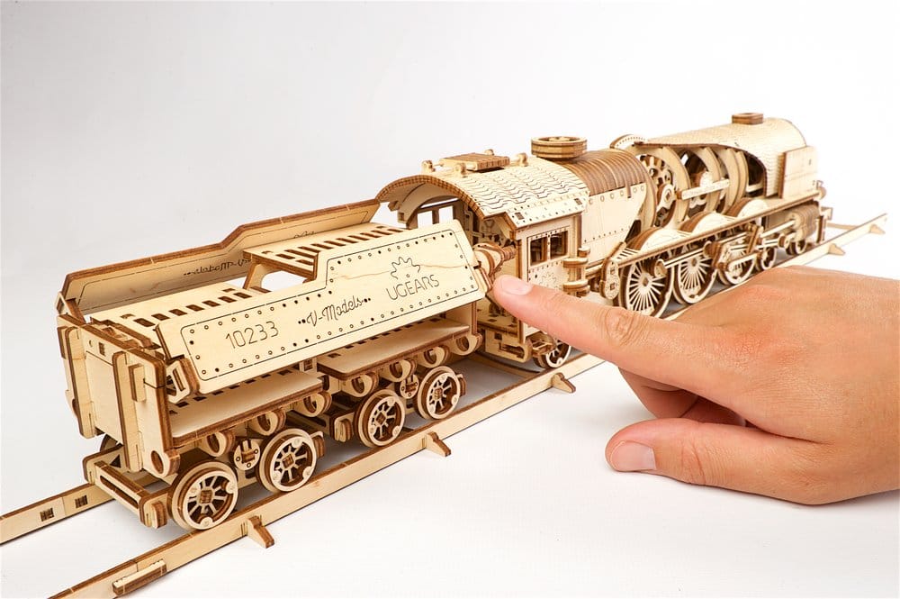 Ugears 3D-Holzpuzzle V-Express Dampflokomotive mit Schlepptender Image 19