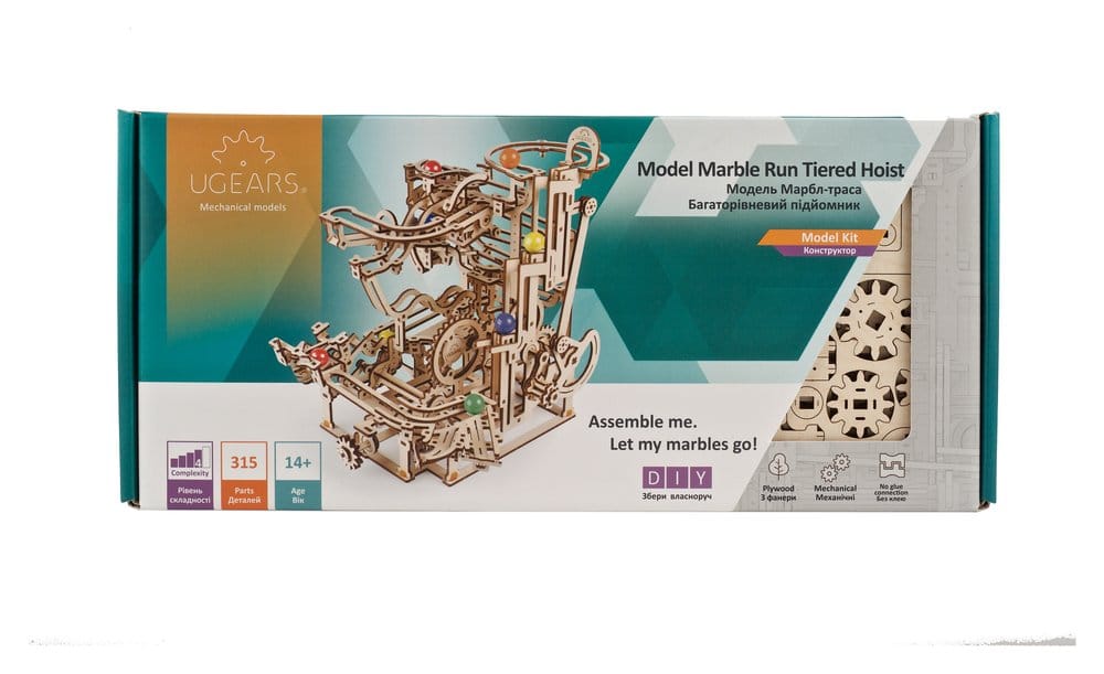Ugears 3D-Holzpuzzle Murmelbahn mit Stufenwinde Image 3
