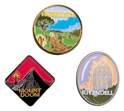 Herr der Ringe Trilogie Pin-Set Hobbiton, Rivendell & Mount Doom Image 1
