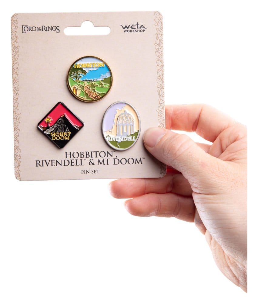 Herr der Ringe Trilogie Pin-Set Hobbiton, Rivendell & Mount Doom Image 2