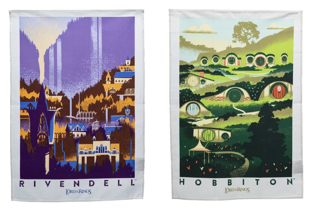 Herr der Ringe Geschirrtuch 2er Pack Rivendell & Hobbiton 70 cm Image 1