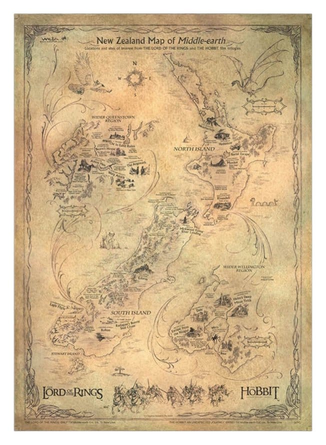 Der Hobbit Kunstdruck New Zealand Map of Middle Earth 50 x 70 cm Image 1